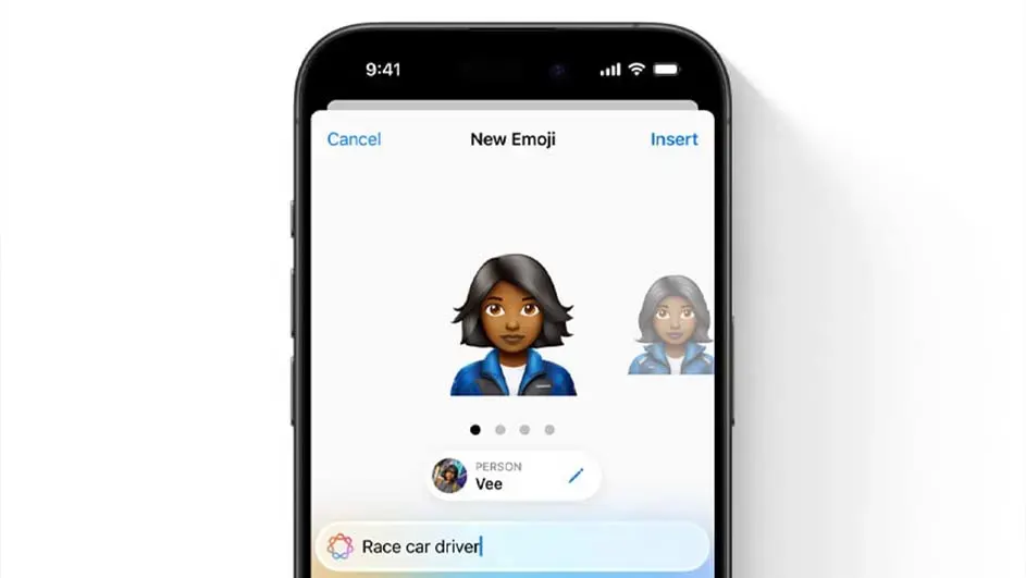 Un smartphone affiche une interface de création d'emoji avec des options de personnalisation sur fond blanc.