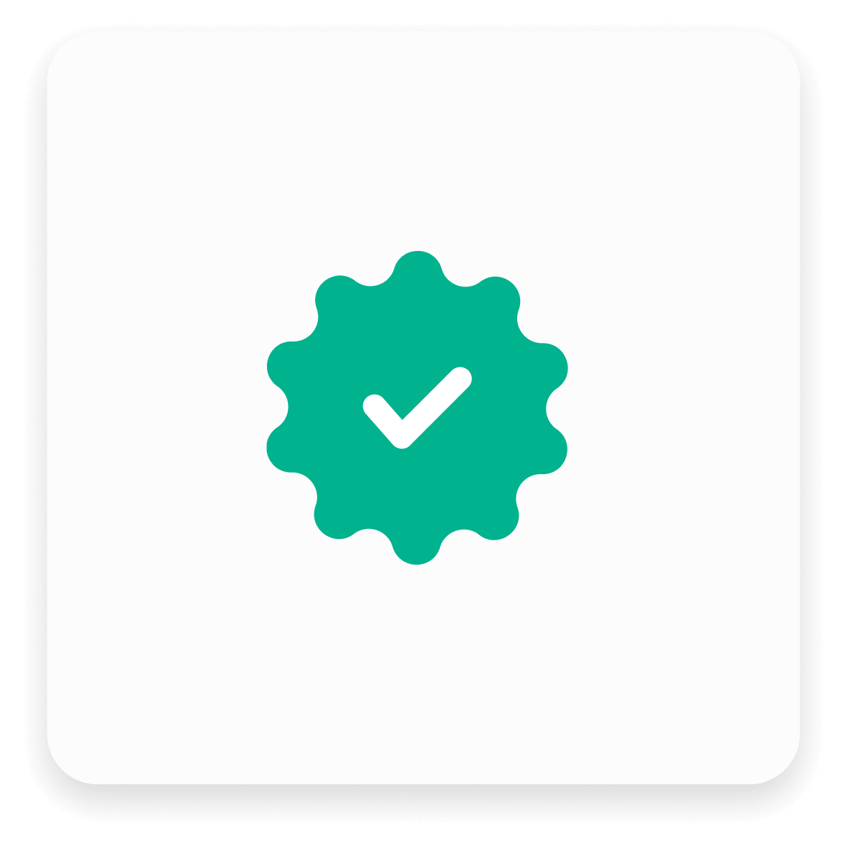 Icône verte en forme de fleur avec coche blanche, sur fond blanc carré aux bords arrondis.