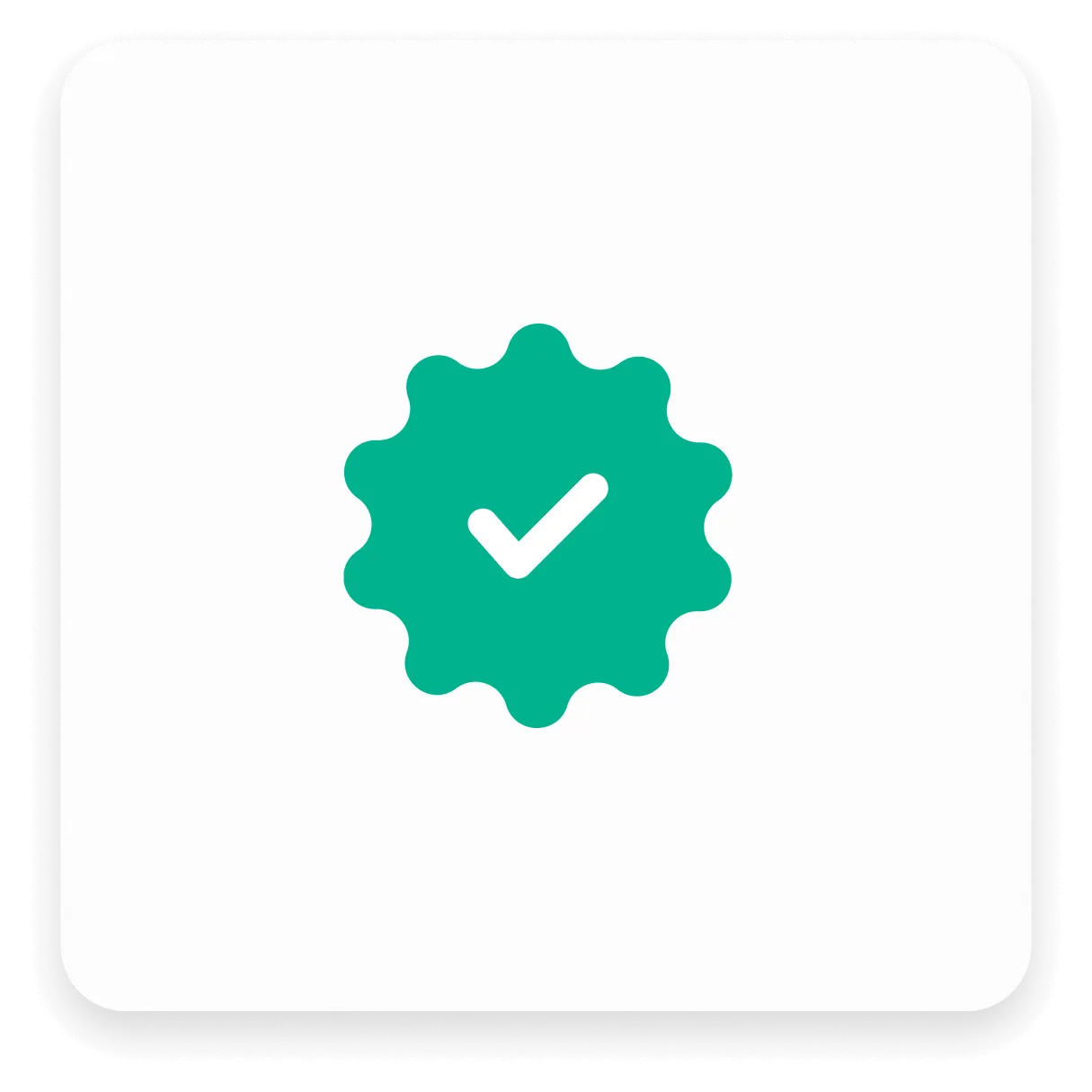 Icône verte en forme de fleur avec coche blanche, sur fond blanc carré aux bords arrondis.