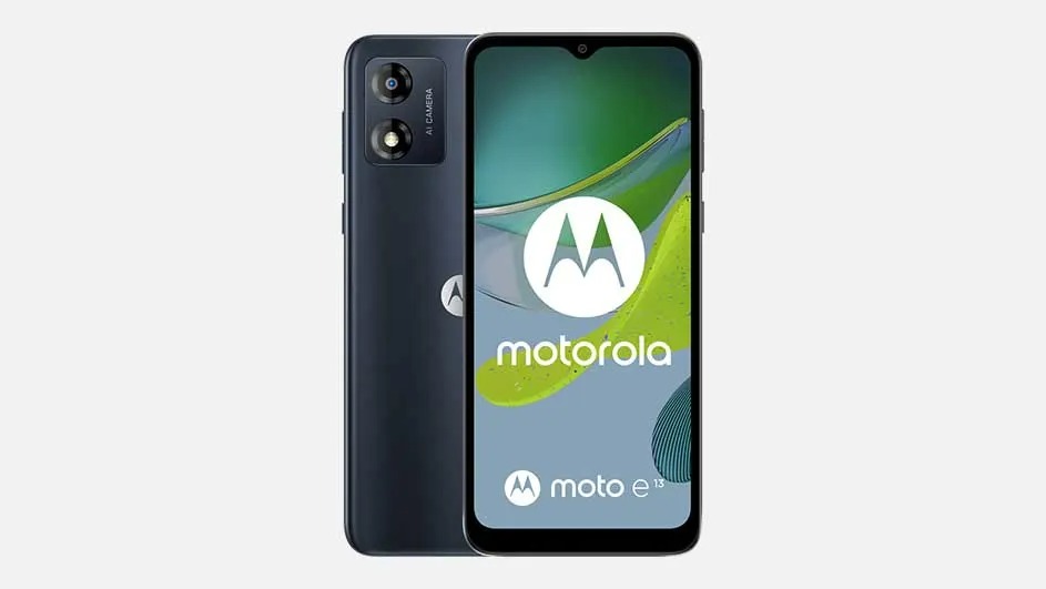 Twee telefoons van Motorola, één met een scherm met het logo en de andere met twee camera's achteraan.
