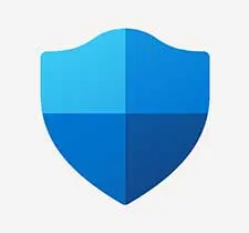 Un bouclier bleu divisé en quatre sections égales sur un fond blanc uni, symbole de protection et sécurité numérique.