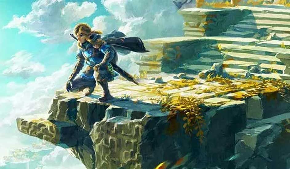 Een illustratie toont een rotsachtige klif met vegetatie, een blauwe lucht en een blauw geklede figuur.