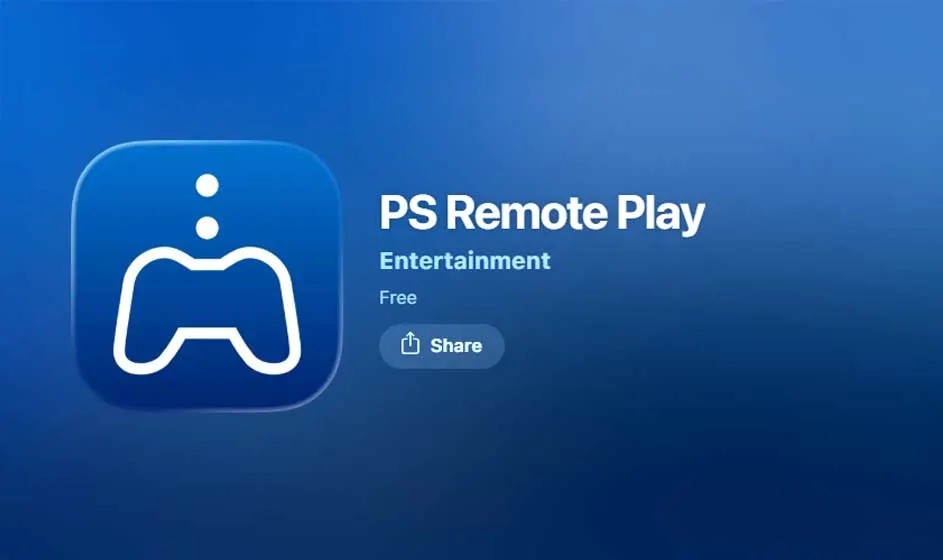 Un écran bleu montre l’application PS Remote Play avec une ic
