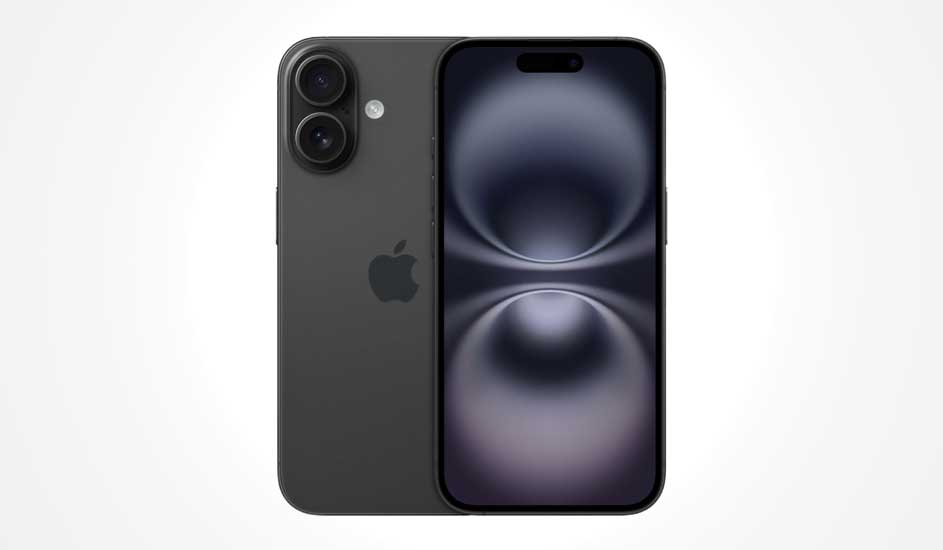 iPhone noir d’Apple, l’un affiche l’écran au motif abstrait, l’autre montre le dos avec logo et double caméra.