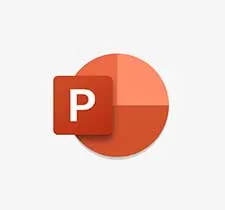 Logo PowerPoint : carré orange avec un "P" blanc et cercle orange divisé en quarts sur fond blanc.