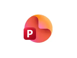 Logo PowerPoint : carré orange avec un "P" blanc et cercle orange divisé en quarts sur fond blanc.