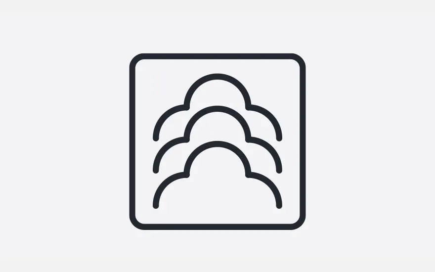 Icône noire : trois formes arrondies superposées dans un carré aux coins arrondis sur fond blanc.