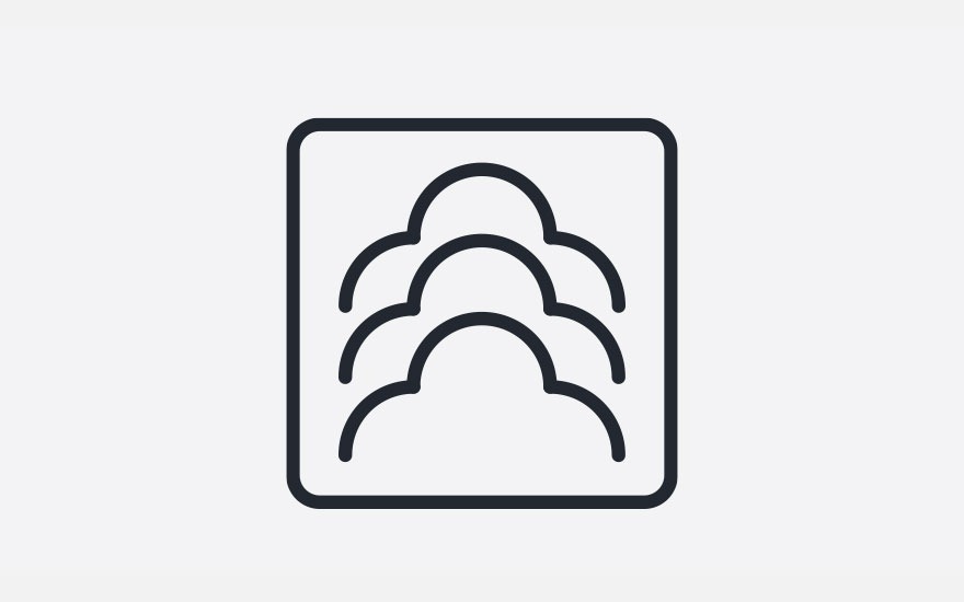 Black outline of three cloud shapes stacked inside a rounded square on a light gray background.