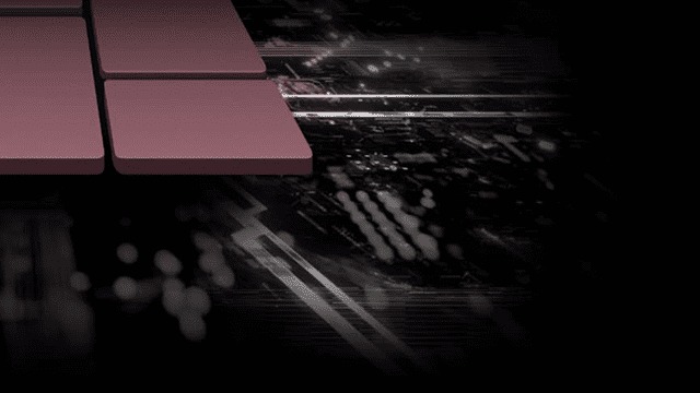 Des carrés rouges sont juxtaposés sur un fond abstrait sombre avec des lignes et des points gris.