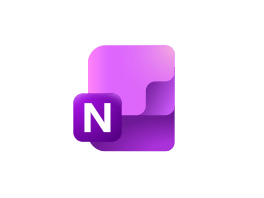 Logo OneNote : carré violet avec un « N » blanc et un bloc-notes violet. Fond blanc uni.