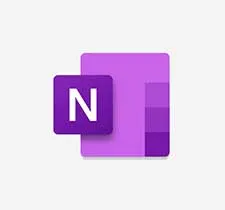 Logo OneNote : carré violet avec un « N » blanc et un bloc-notes violet. Fond blanc uni.