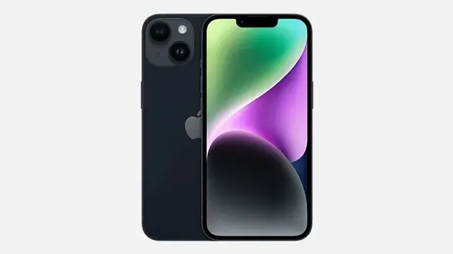 Deux smartphones noirs côte à côte sur un fond blanc, l'écran affiche un motif vert, violet et noir.