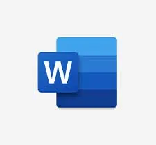 Logo de Microsoft Word : "W" blanc sur carré bleu, bandes bleues dégradées en arrière-plan.