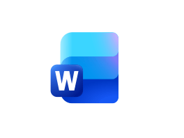 Logo de Microsoft Word : "W" blanc sur carré bleu, bandes bleues dégradées en arrière-plan.