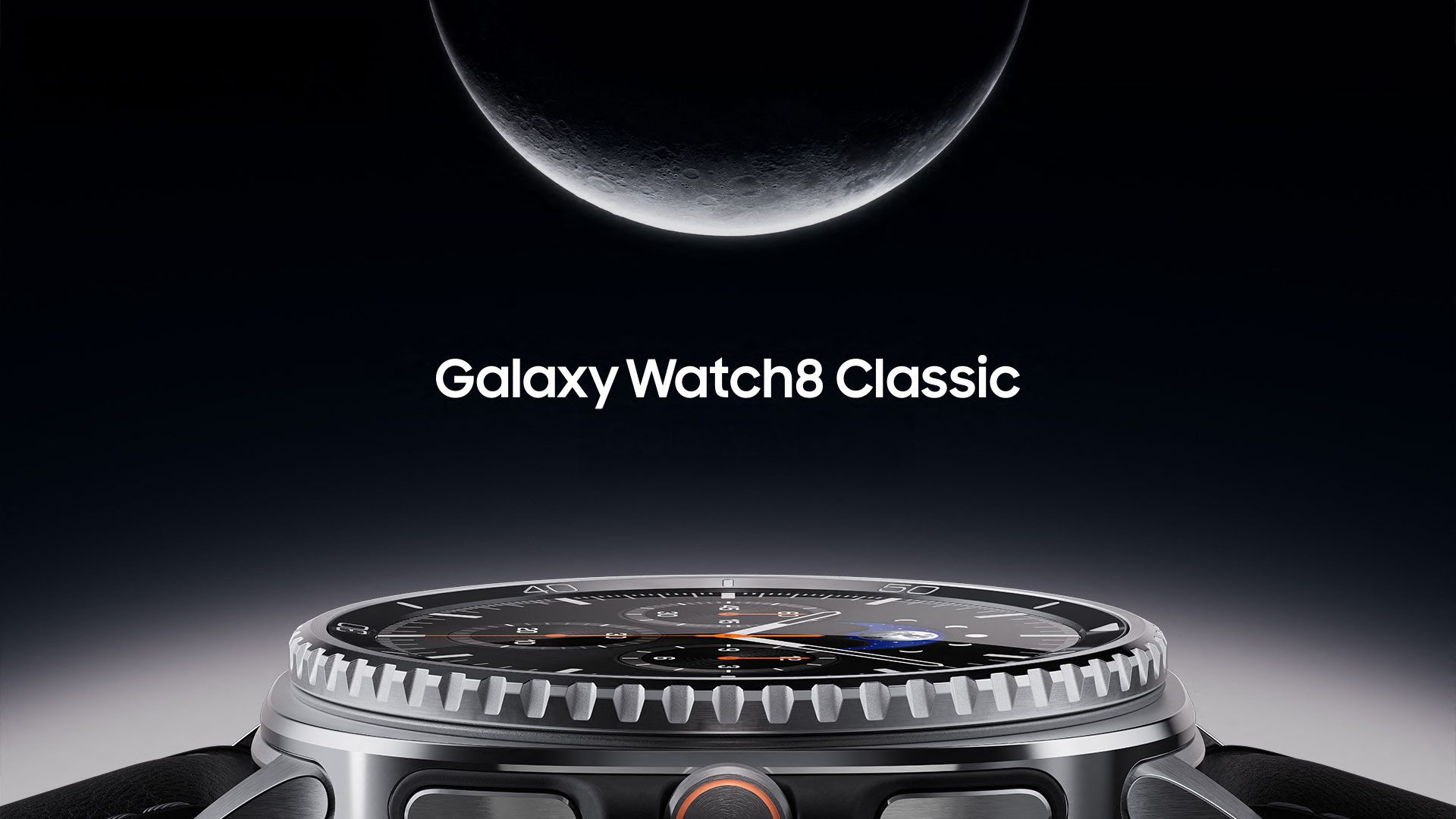 La Samsung Galaxy Watch8 Classic est placée sous une demi-lune, mettant en avant son design élégant et moderne.