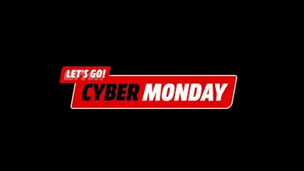 Rode Cyber Monday tekst op een zwarte achtergrond. De tekst bevat de uitdrukking "Let's Go!".