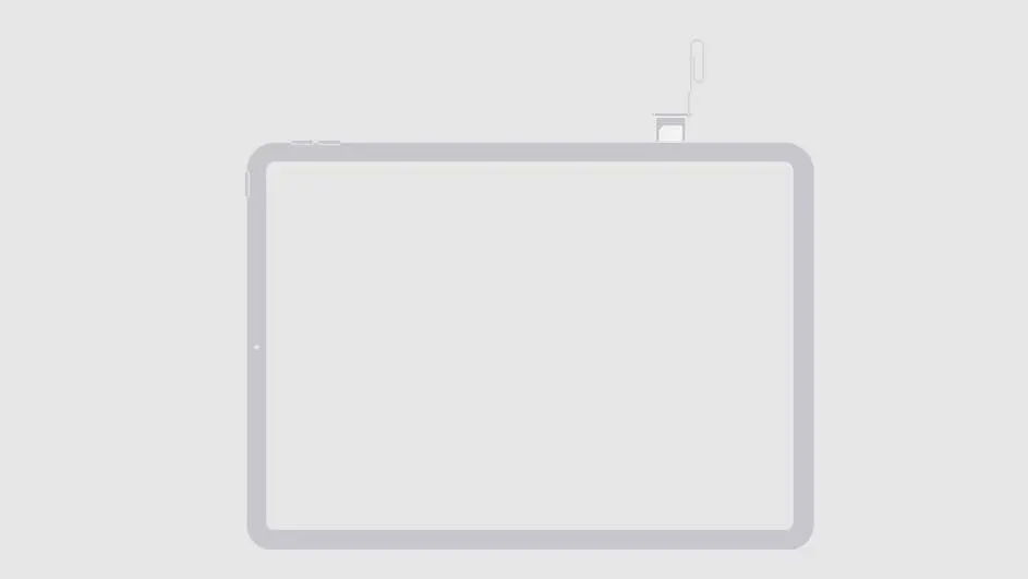 Een grijs tablet met een stylus erboven op een grijze achtergrond.