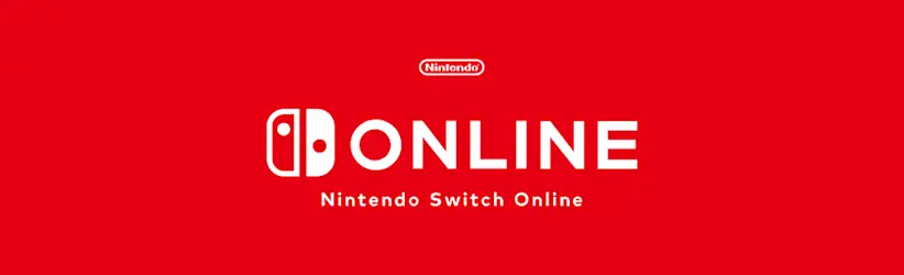 Il s’agit d’une image rouge avec le logo blanc et le texte "Nintendo Switch Online", ainsi qu’un logo Nintendo centré en haut.
