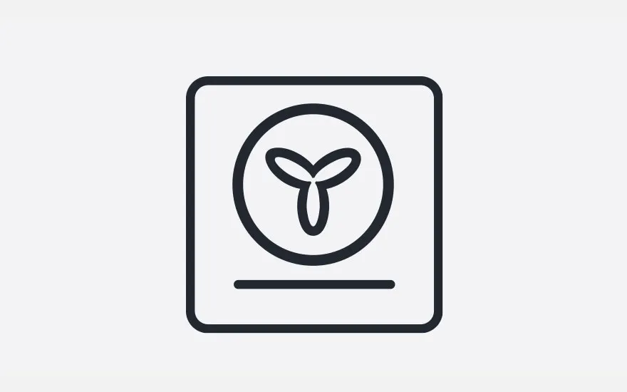 A black outline of a fan inside a square is on a white background.