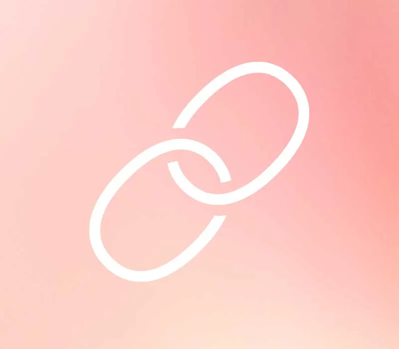 Un symbole de lien blanc sur un fond rose dégradé. Deux ovales entrelacés, évoquant une connexion.