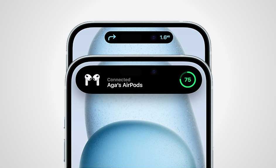 Deux téléphones montrent l'état des AirPods connectés, avec une charge de 75 % affichée.