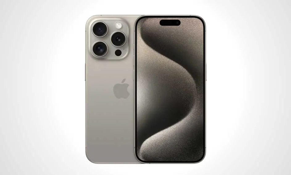 Twee iPhones, één met de achterkant en de andere met het scherm naar voren, tegen een witte achtergrond.