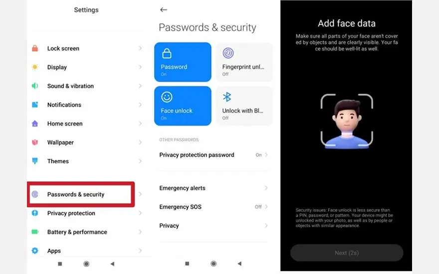 Face ID instellen voor Xiaomi 