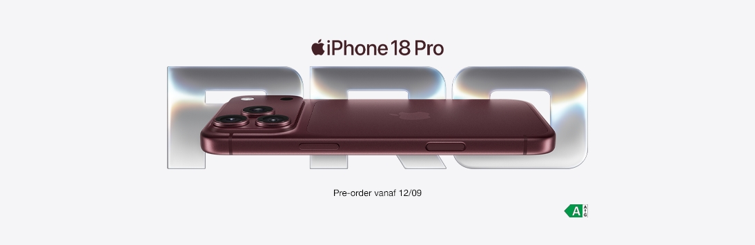 iPhone 18 Pro in donkerrode uitvoering met aankondiging van voorbestelling vanaf 12 september.