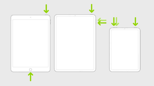 Trois tablettes blanches sur fond gris, flèches vertes indiquant les dimensions.
