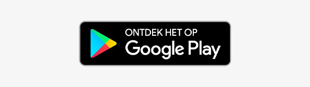 Zwarte rechthoek met afgeronde hoeken toont een kleurrijk driehoeklogo en witte tekst "Ontdek het op Google Play".
