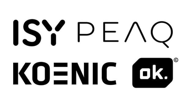 Le logo ISY PEAQ KOENIC ok. est en noir sur fond blanc. Les lettres sont en majuscules.