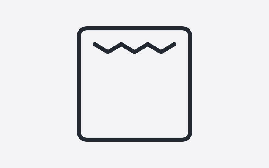 Zwart omlijnd vierkant met een zigzaglijn aan de bovenkant, tegen een witte achtergrond.