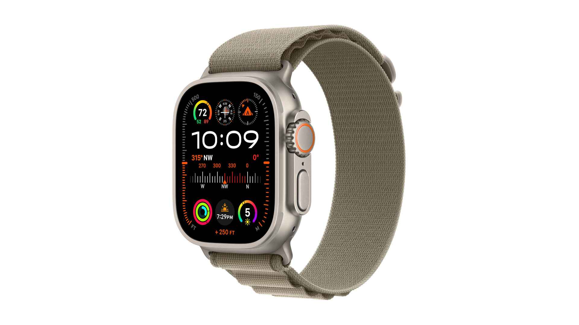 APPLE Watch Ultra 2 49 mm Titanium kast, Olive Alpine Loop