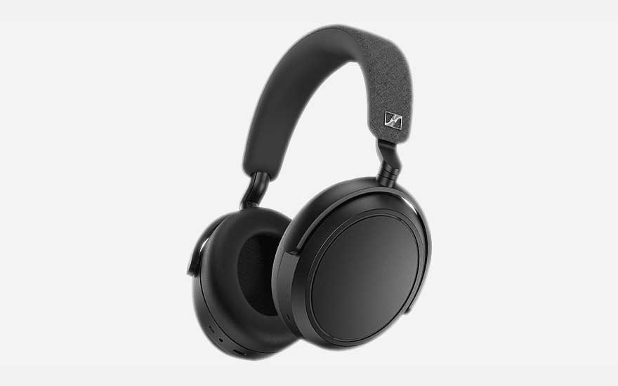 Casque Sennheiser noir sans fil avec design supra-auriculaire, coussinets rembourrés, bandeau ajustable et logo Sennheiser visible.