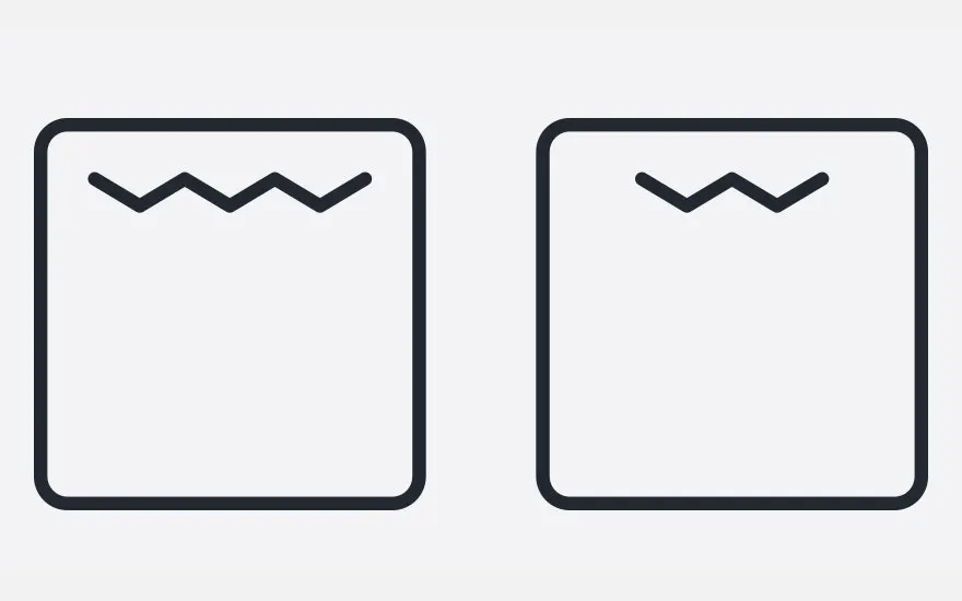Two black oven icons on a white background. The left icon shows a zigzag line with three points, and the right icon shows a zigzag line with two points.