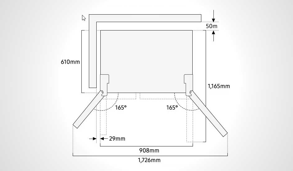 Schéma technique en noir et blanc d'une structure avec dimensions et angles indiqués sur fond gris clair.