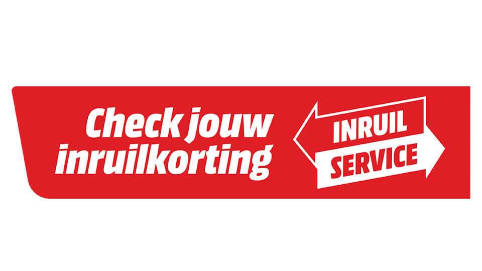 Rode banner met witte tekst: "Check jouw inruilkorting" en "Inruil Service" in een pijl.