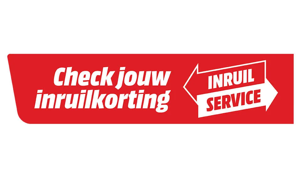 Rode banner met witte tekst: "Check jouw inruilkorting" en "Inruil Service" in een pijl.