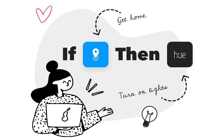 Illustration avec les mots "If Then", des flèches, une ampoule et deux carrés colorés.