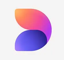 Forme abstraite avec dégradé de couleurs. Partie supérieure orange-rose, partie inférieure bleue sur fond blanc.