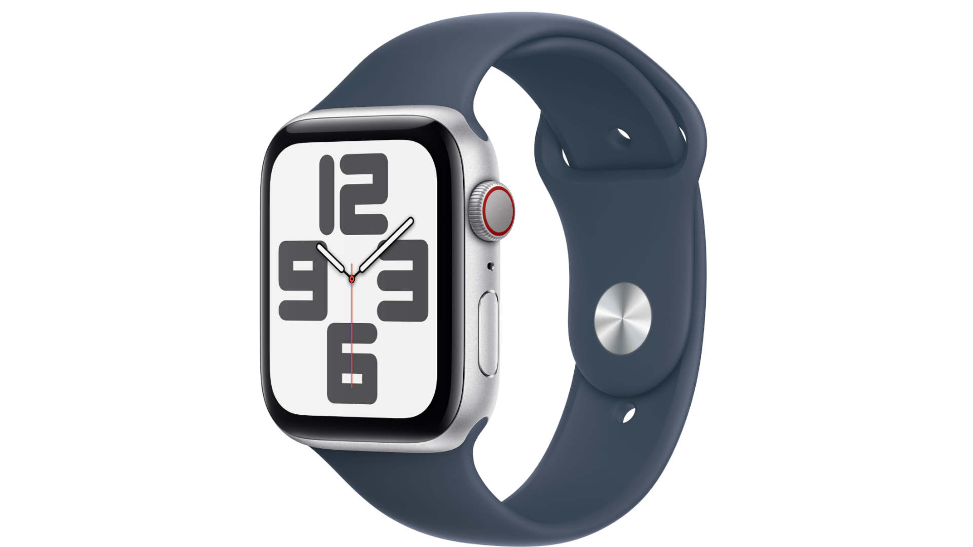 Apple Watch SE GPS 44 mm Boîtier aluminium Silver, Bracelet Sport Band Storm Blue