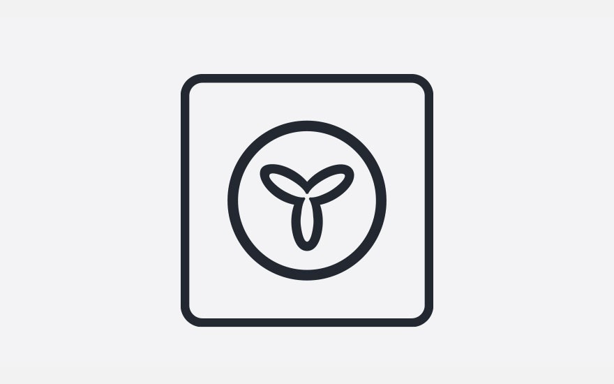 Black icon on white shows rounded square with rounded-edge triangle shape inside a circle.