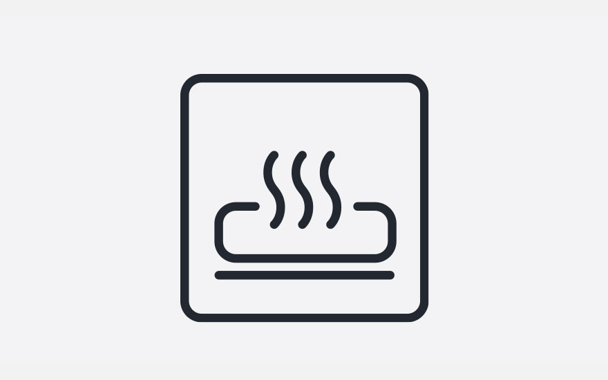 Zwart pictogram op witte achtergrond: vierkant kader met afgeronde hoeken, horizontale lijn onderaan, daarboven een halfrond met drie verticale, golvende lijnen.