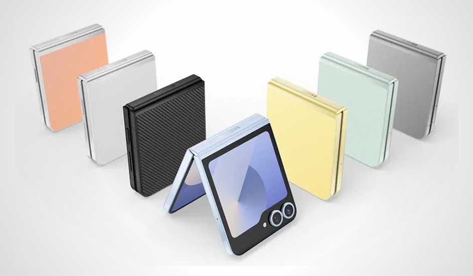 Diverse kleuren opklapbare telefoons staan op een witte achtergrond, waarvan er één opengeklapt is.