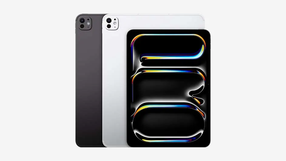 Trois tablettes : une grise, une blanche et une avec un écran noir affichant des formes lumineuses.