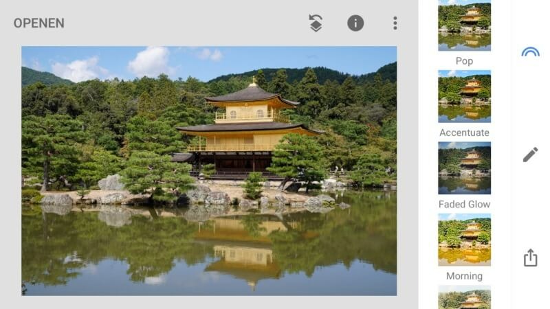 Image d'un temple doré entouré d'arbres verts, reflété dans l'eau calme d'un lac.