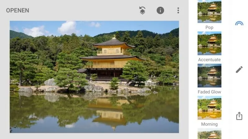 Image d'un temple doré entouré d'arbres verts, reflété dans l'eau calme d'un lac.