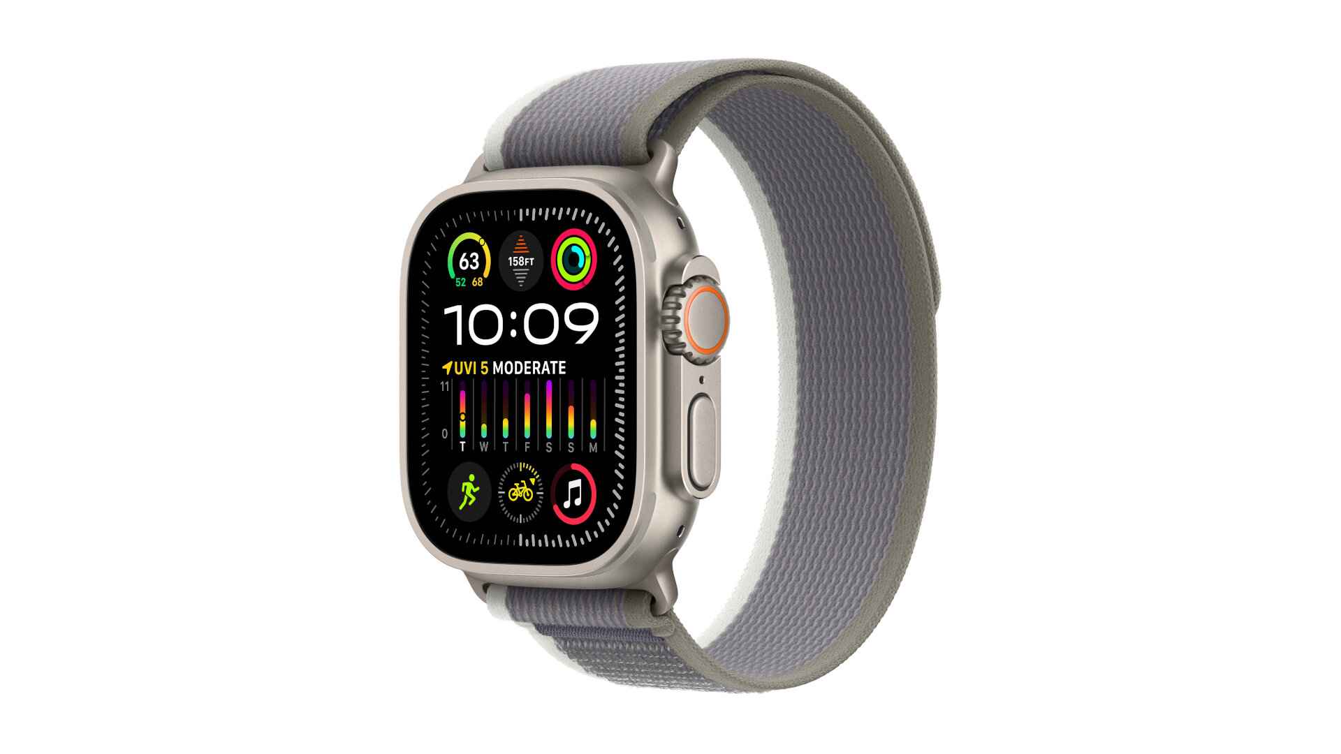 APPLE Watch Ultra 49 mm Titanium kast, Green/Grey Trail Loop
