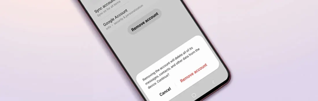 Un téléphone affiche un message de suppression de compte avec les options "Annuler" et "Supprimer le compte".