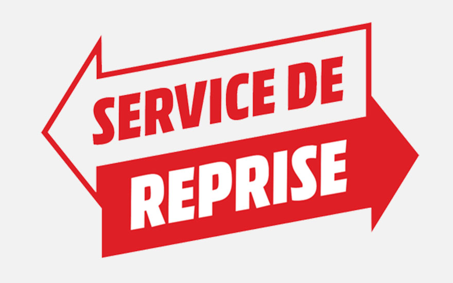 Flèches rouge et blanche avec le texte "SERVICE DE REPRISE" sur fond blanc.